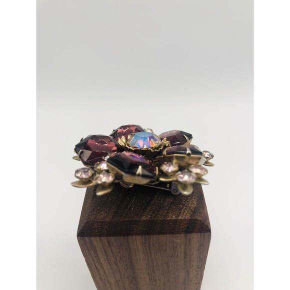 Purple Glass Brooch~ Pink Rhinestone ~AB Glass Bead - Picture 5 of 5